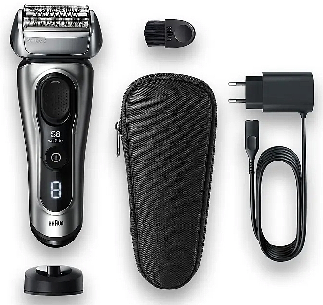 Braun Series 8 8417s Silver – Afeitadora eléctica con soporte de carga y funda de viaje